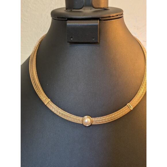 14k Multi-Strand Gold Flex Wire Pearl Enhanced Collar Necklace - Picture 12 of 13